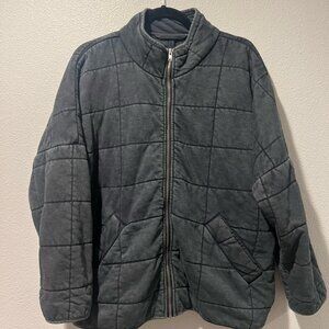 Forever 21 Quilted Zip-Up Jacket - Washed Dark Gray - Size S